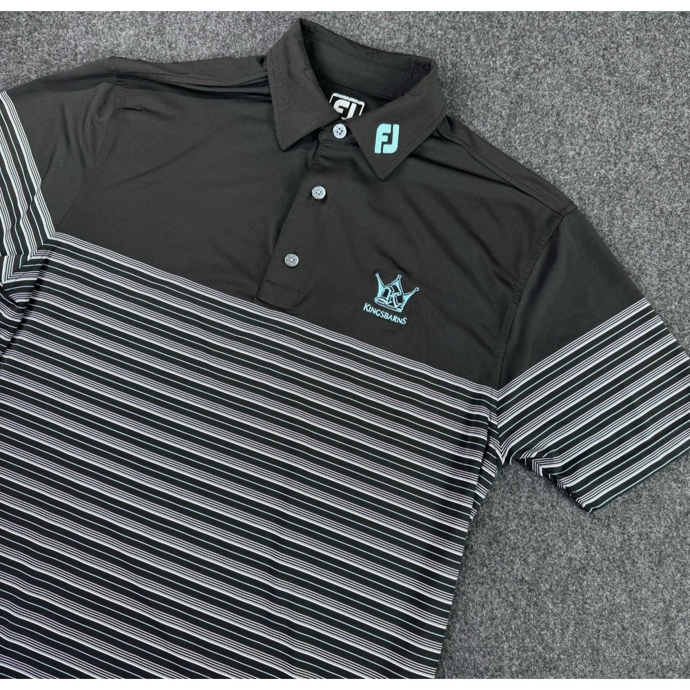 FootJoy Kingsbarns Links Golf Polo Shirt Mens L Athletic Fit Blue Striped Tour